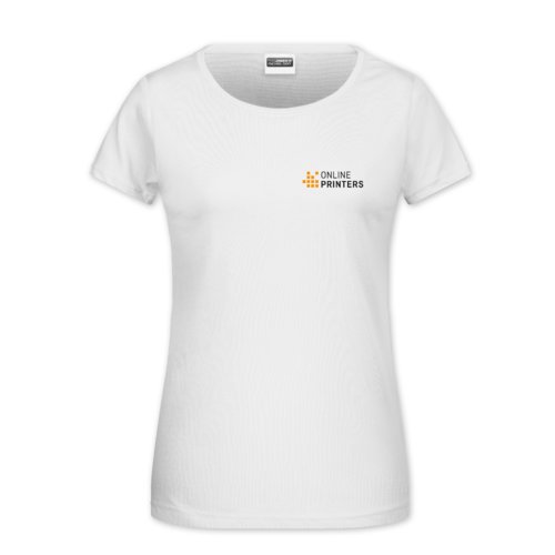 White cotton women's T-shirt with short sleeves.
