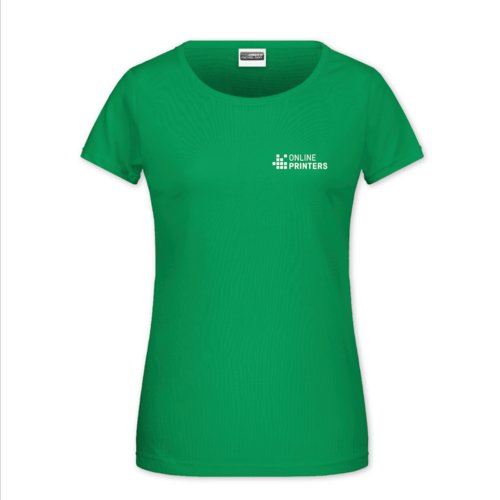 Green cotton women's t-shirt with short sleeves and a round neckline.