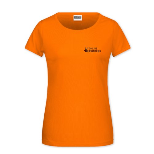 Orange women's cotton T-shirt with short sleeves.