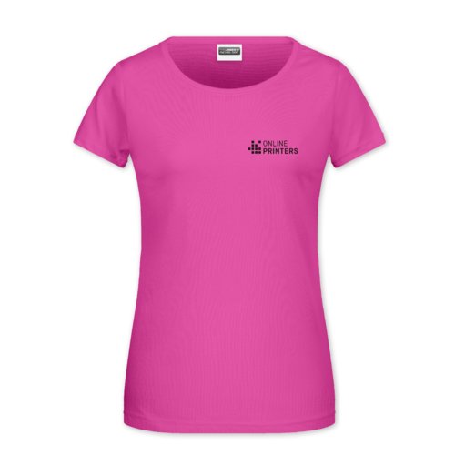 Pink cotton T-shirt for women with short sleeves.