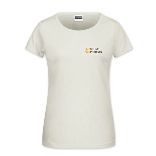 Beige cotton T-shirt for women with short sleeves.