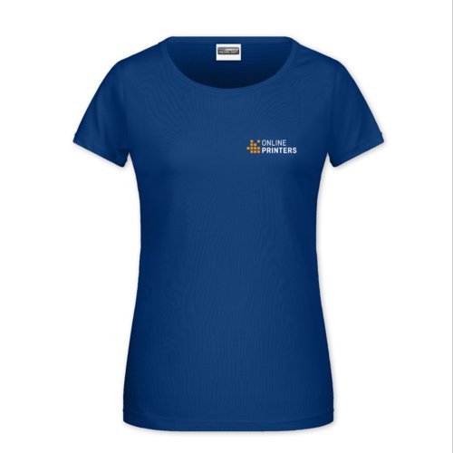 Dark blue cotton T-shirt for women with short sleeves.