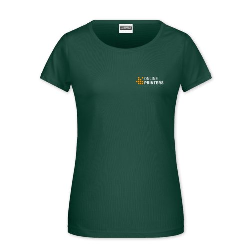 Green women's cotton t-shirt with short sleeves.