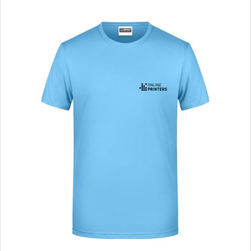 Sky blue cotton T-shirt with short sleeves and round neck.