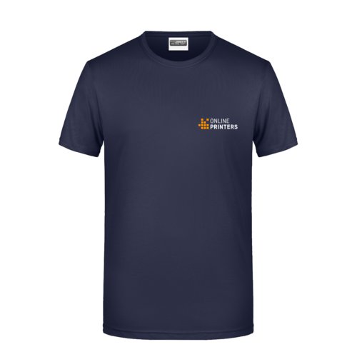 Dark blue cotton T-shirt for men with short sleeves.