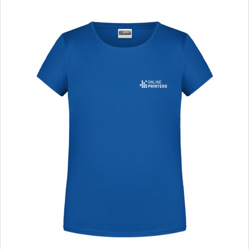 Royal blue cotton T-shirt for girls with short sleeves.