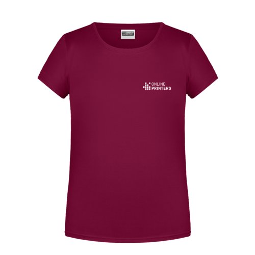 Burgundy cotton t-shirt for girls with short sleeves.