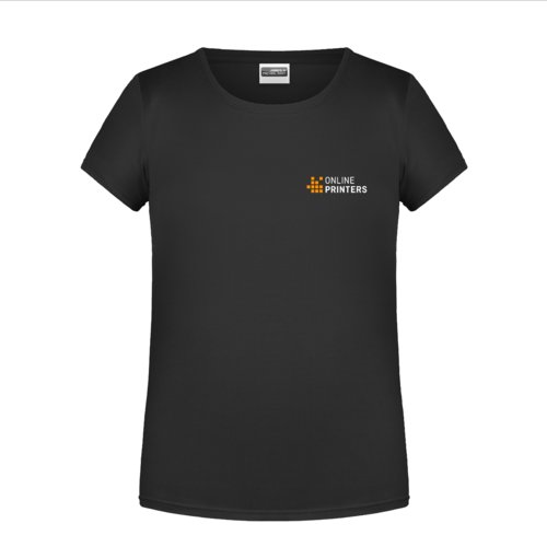 Black cotton T-shirt for girls with short sleeves.