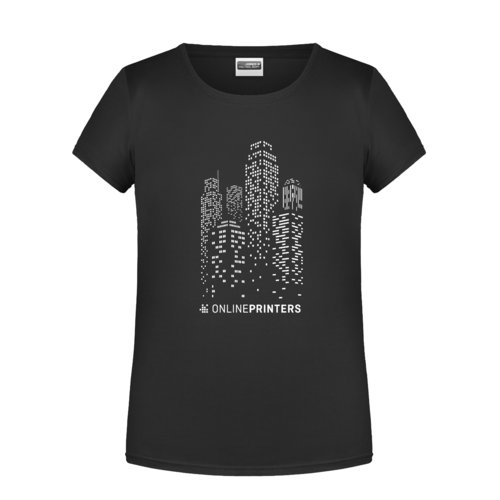Black cotton T-shirt for girls with short sleeves.