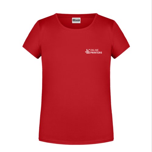 Red cotton T-shirt for girls with short sleeves and crew neck.