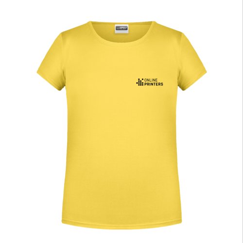 Yellow cotton T-shirt for girls with short sleeves.