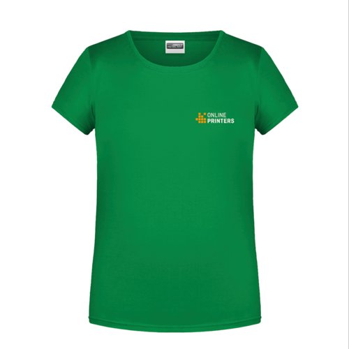 Green cotton T-shirt for girls with short sleeves.