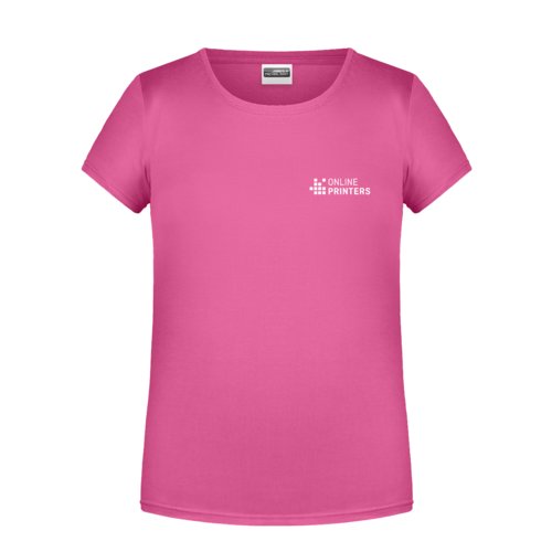 Pink cotton T-shirt for girls with short sleeves.