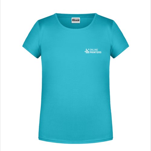 Turquoise cotton T-shirt for girls with short sleeves.