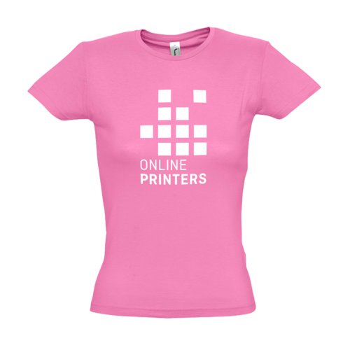 Pink cotton T-shirt for women with short sleeves.