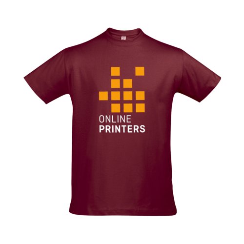 Burgundy cotton men's t-shirt with short sleeves.