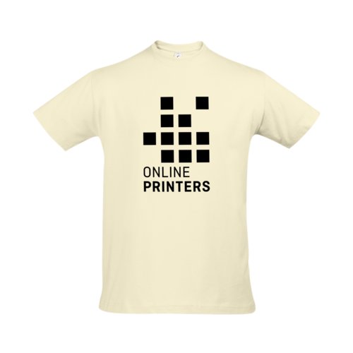 Beige cotton men's t-shirt with short sleeves.