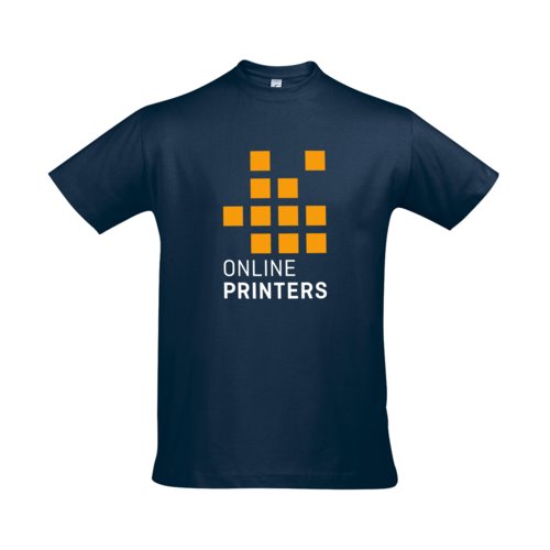 Navy blue cotton T-shirt for men with short sleeves.