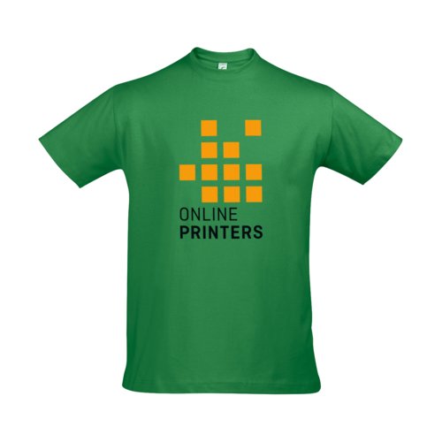 Green cotton men's t-shirt with short sleeves.