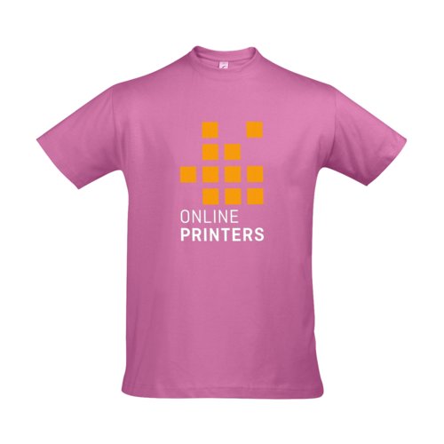 Pink cotton T-shirt for men with short sleeves and round neck.