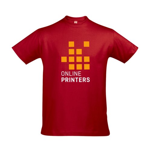 Red cotton T-shirt for men with short sleeves.