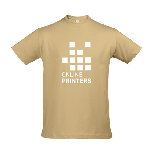 Sand-colored cotton T-shirt for men with short sleeves.
