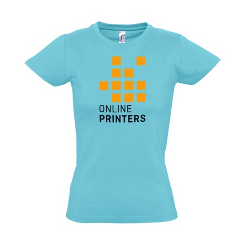 Atoll blue cotton T-shirt for women with short sleeves.