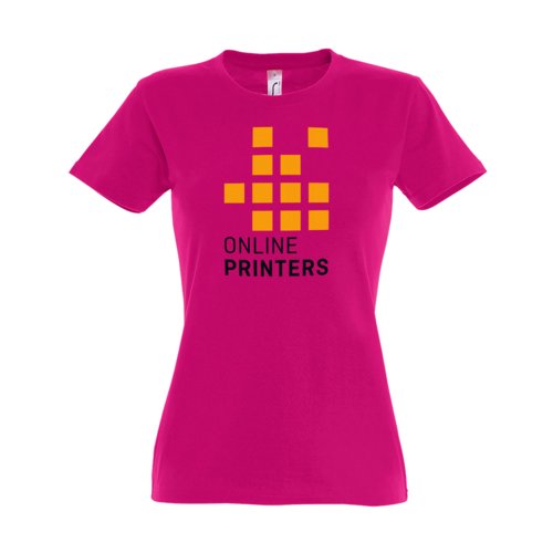 Fuchsia cotton women's T-shirt with short sleeves.