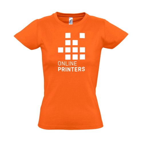 Orange women's cotton t-shirt with short sleeves.