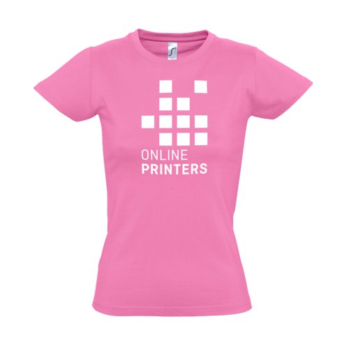 Pink women's cotton T-shirt with short sleeves.