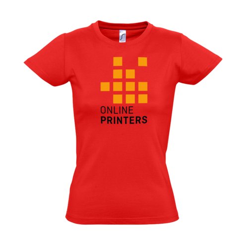 Red cotton T-shirt for women with short sleeves.