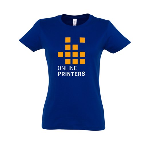 Dark blue cotton T-shirt for women with short sleeves.