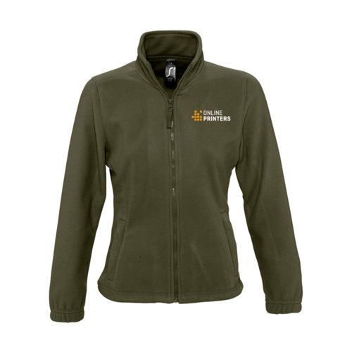 Dark brown women's polyester fleece jacket with full zipper.