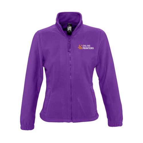 Dark violet polyester fleece jacket with full zipper, women's.