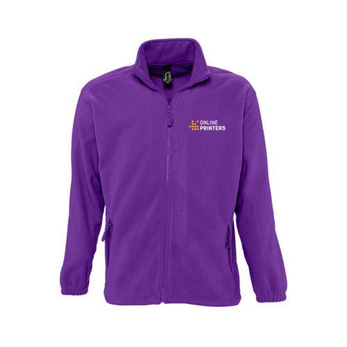 Dark violet polyester fleece jacket with full zipper.