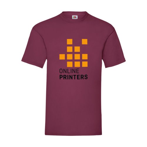 Burgundy cotton T-shirt with short sleeves.