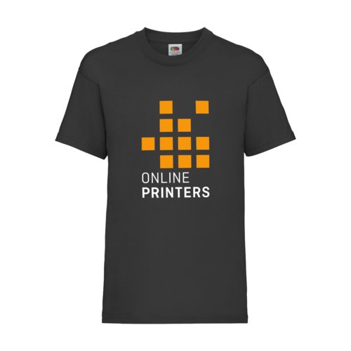 Black cotton T-shirt for children with short sleeves.