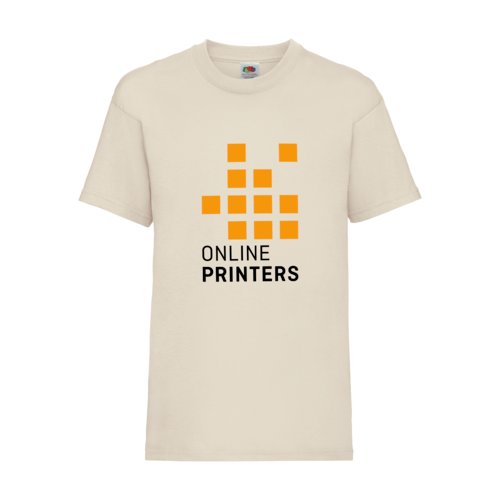 Beige cotton T-shirt for kids with short sleeves.