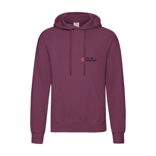 Burgundy cotton-blend hoodie with hood and kangaroo pocket.