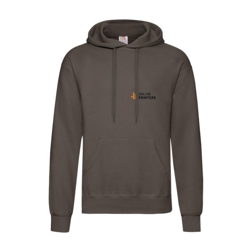 Brown cotton-blend hoodie with hood and kangaroo pocket.