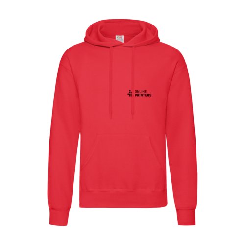 Red cotton-blend hoodie with hood and kangaroo pocket.