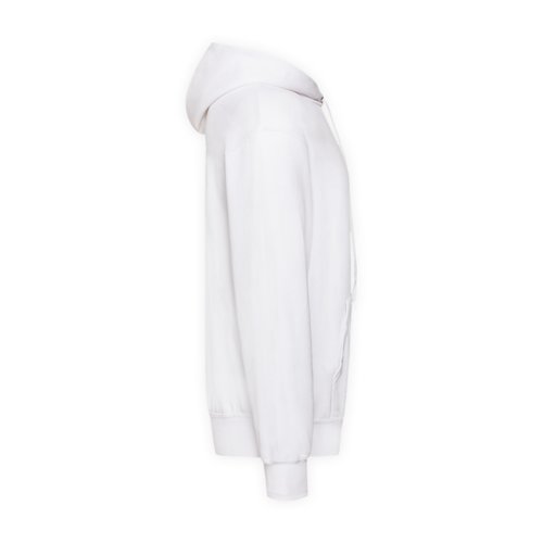 White cotton-blend hoodie with hood and kangaroo pocket.