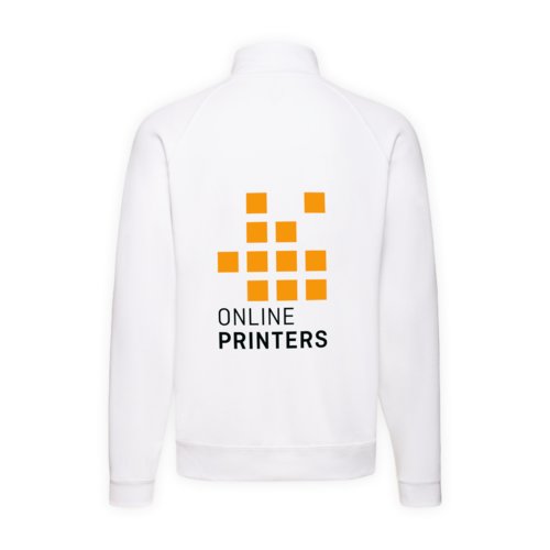 White cotton-blend sweat jacket for men with full zipper.