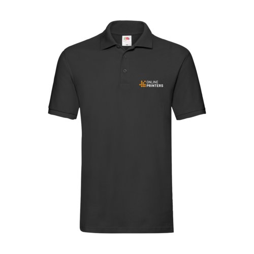 Black cotton polo shirt for men with short button placket.
