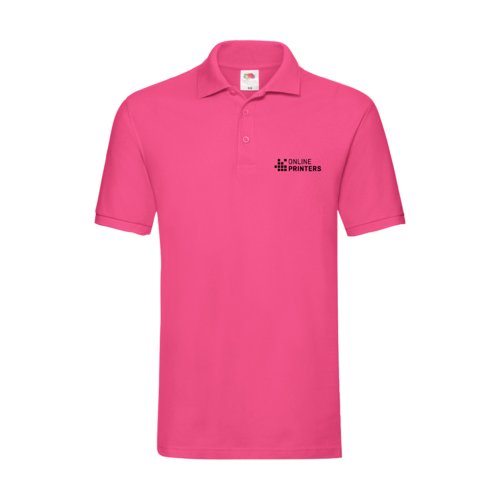 Fuchsia cotton polo shirt for men with a short button placket.