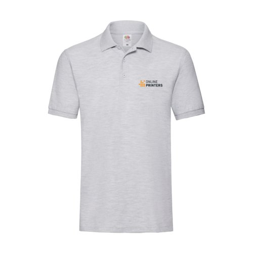Heather gray cotton men's polo shirt with short button placket.