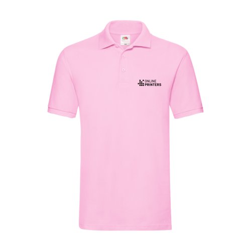 Light pink cotton polo shirt for men with short button placket.
