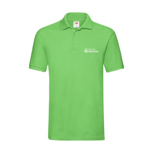 Apple green cotton polo shirt for men with short button placket.