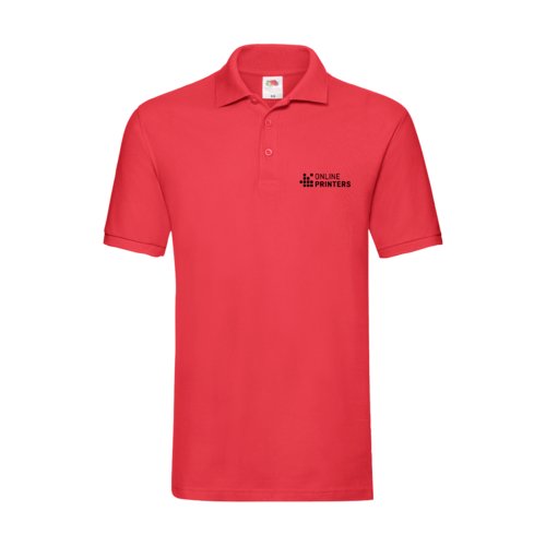 Red cotton polo shirt for men with a short button placket.