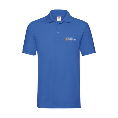 Royal blue cotton polo shirt for men with short button placket.